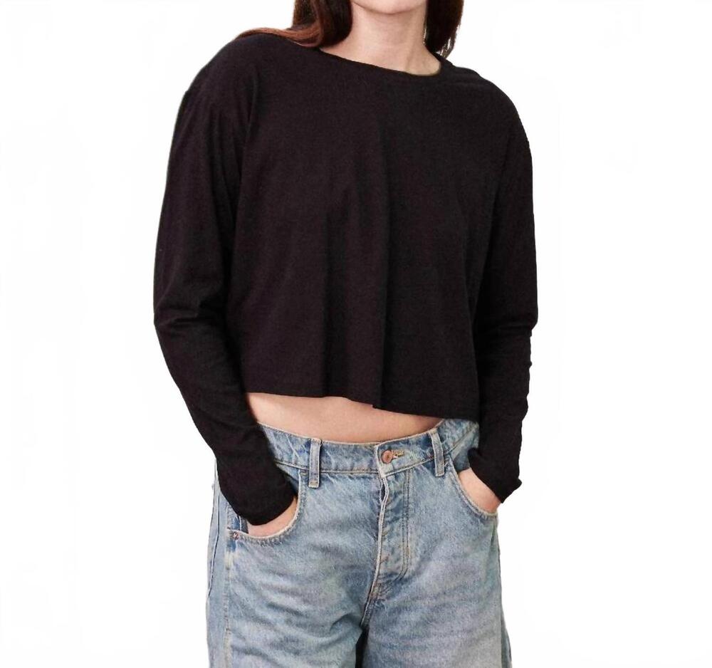 NEW STATESIDE women's cloud jersey long sleeve boxy crew sweatshirt in black